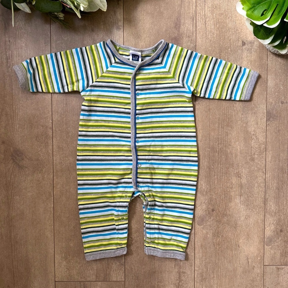 Vintage Baby Boy Gap Longalls Striped One-Piece Multi Color Footless Romper 3-6